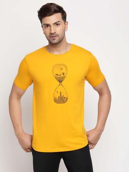 Selfusion - Men's Mustard Yellow Hourglass Nature Graphic Cotton T-Shirt