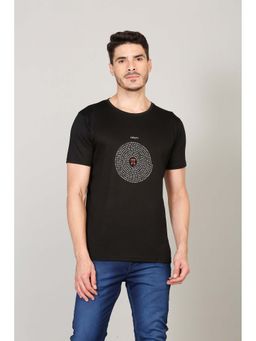 Selfusion - Men's Black Math Graphic Printed Cotton Slim Fit T-Shirt