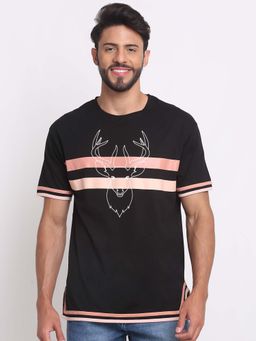 Selfusion - Men's Black Distressed Tiger Printed Slim Cotton T-Shirt