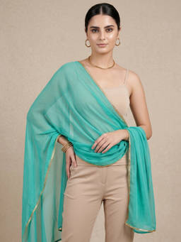 First Resort by Ramola Bachchan - Women's Teal Georgette Dupatta