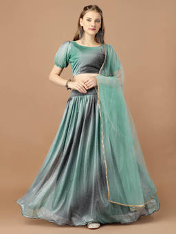 Amrutam Fab - Women Green Ombre Lycra Unstitched Lehenga with Choli and Dupatta (Set of 3)