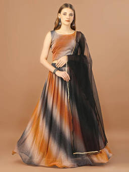 Amrutam Fab - Women Orange Ombre Lycra Unstitched Lehenga with Choli and Dupatta (Set of 3)