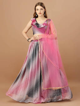 Amrutam Fab - Women Pink Ombre Lycra Unstitched Lehenga with Choli and Dupatta (Set of 3)