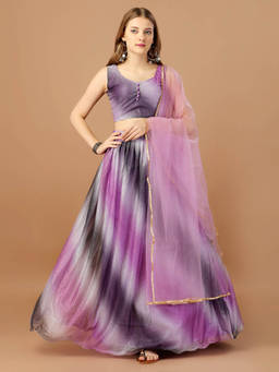 Amrutam Fab - Women Purple Ombre Lycra Unstitched Lehenga with Choli and Dupatta (Set of 3)