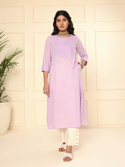 Aravalii - Women Lavender Solid and Thread Work Kurta