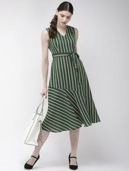 Twenty Dresses by Nykaa Fashion - Green Groovy Vibes Striped Midi Dress