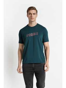 Crocodile - Men Green Cotton Lycra Graphic Slim Fit T-Shirt