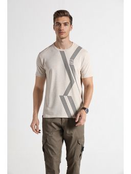 Crocodile - Men Cream Cotton Geometric Slim Fit T-Shirt