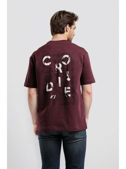 Crocodile - Men Burgundy Cotton Blend Typography Oversized Fit T-Shirt