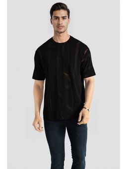 Crocodile - Men Black Cotton Abstract Oversized Fit T-Shirt