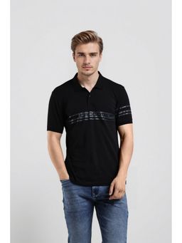 Crocodile - Men Black Cotton Blend Typography Slim Fit Polo T-Shirt