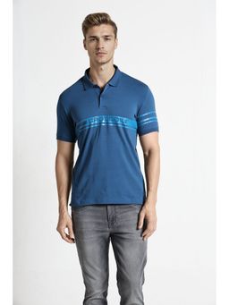 Crocodile - Men Blue Cotton Lycra Stripes Slim Fit Polo T-Shirt