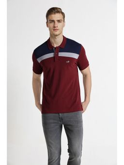 Crocodile - Men Maroon Pure Cotton Colorblock Slim Fit Polo T-Shirt