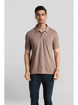Crocodile - Men Brown Cotton Geometric Slim Fit Polo T-Shirt