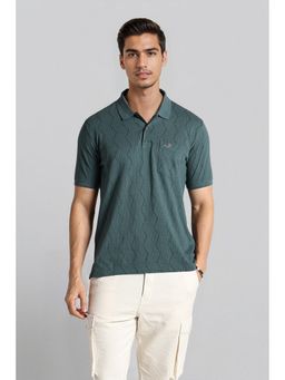 Crocodile - Men Green Cotton Geometric Slim Fit Polo T-Shirt