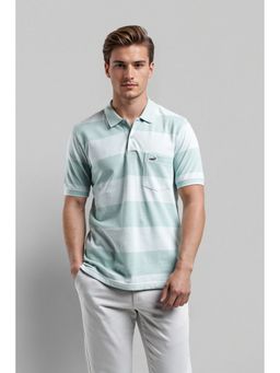 Crocodile - Men Blue Cotton Stripes Comfortable Fit Polo T-Shirt