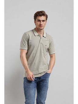 Crocodile - Men Green Cotton Stripes Comfortable Fit Polo T-Shirt