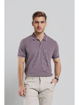 Crocodile - Men Purple Cotton Stripes Comfortable Fit Polo T-Shirt