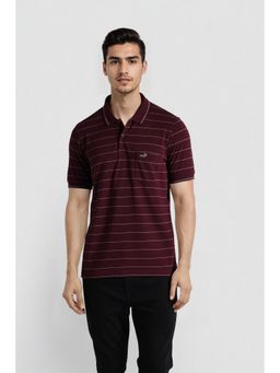 Crocodile - Men Brown Cotton Stripes Slim Fit Polo T-Shirt