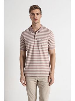 Crocodile - Men Mauve Cotton Stripes Relaxed Fit Polo T-Shirt