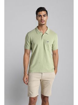 Crocodile - Men Green Cotton Self Design Slim Fit Polo T-Shirt