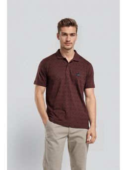 Crocodile - Men Brown Cotton Self Design Slim Fit Polo T-Shirt
