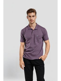 Crocodile - Men Purple Cotton Self Design Slim Fit Polo T-Shirt