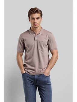 Crocodile - Men Taupe Cotton Self Design Slim Fit Polo T-Shirt