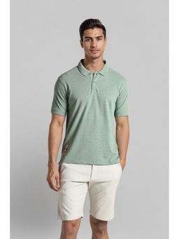 Crocodile - Men Green Cotton Solid Slim Fit Polo T-Shirt