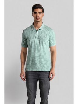 Crocodile - Men Blue Cotton Geometric Slim Fit Polo T-Shirt