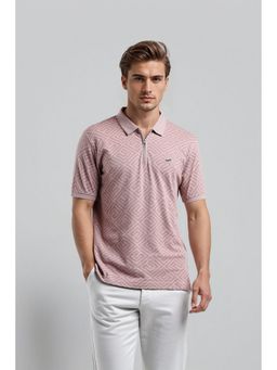 Crocodile - Men Pink Cotton Geometric Slim Fit Polo T-Shirt