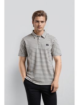 Crocodile - Men Cream Cotton Stripes Regular Fit Polo T-Shirt