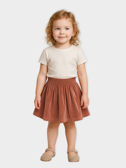 Mi Arcus - Solid Velvet Knee Length Peach Color Skirt