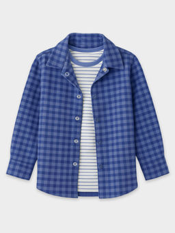 Mi Arcus - Blue Fullsleeves Check Shirt with Half Sleeves T shirt for Boys