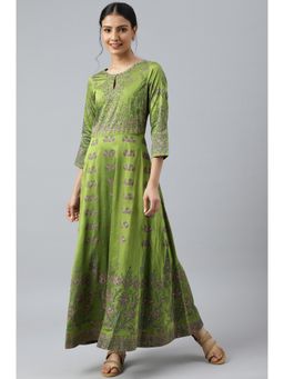 W - Green Floral Printed Indie Dress