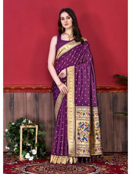 Yavira Silk - Purple Silk Saree With Pethani Pallu And Unstitched Blouse