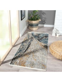 OBSESSIONS - Anti-Static Power Loomed Bedside Runner, Blue & Cream