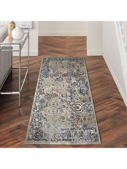 OBSESSIONS - Anti-Static Machine Made Polyester Bedside Runner, Blue & Brown