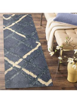 OBSESSIONS - Machine Made Anti-Static Abstract Bedside Runner, Blue & D Blue