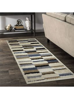 OBSESSIONS - Machine Made Anti- Static Geometric Bedside Runner, Beige & Brown