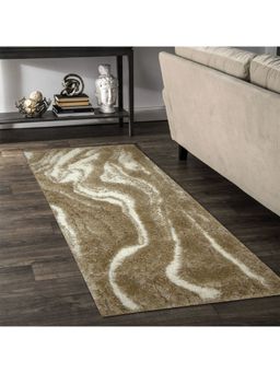 OBSESSIONS - Machine Made Anti-Static Abstract Bedside Runner, Brown & Cream