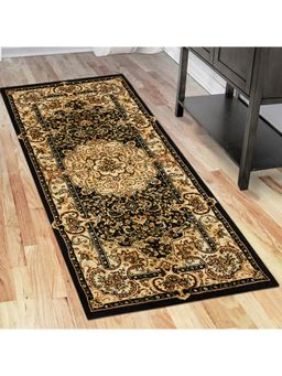 OBSESSIONS - Traditional Polypropylene Bedside Runner Black & Taupe