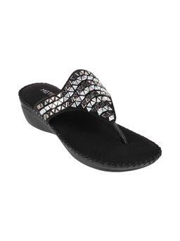 Metro - Womens Black Block Heel ChappalsMetro Embellished-sequined Black Heels