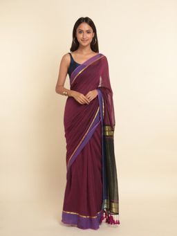 Suta - Purple Solid Cotton Blend Saree