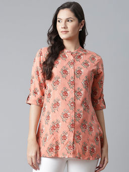 Divena - Peach Printed Rayon Top