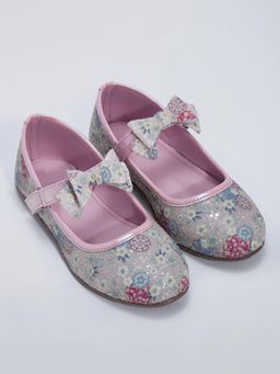 Hopscotch - Floral Bow Applique Mary Jane Ballerinas