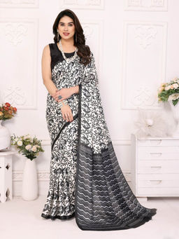 Odette - Black Khadi Printed Saree with Unstitched Blouse
