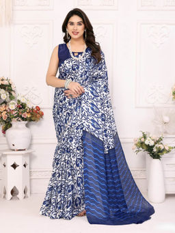 Odette - Blue Khadi Printed Saree with Unstitched Blouse
