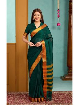 Bullion knot - Gamya Green Handloom Saree with Unstitched Blouse