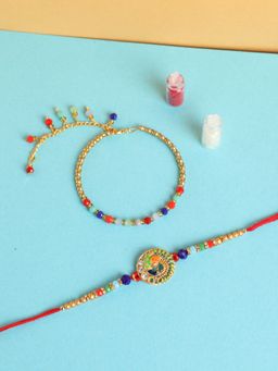 Niscka - Fancy Colourful Beads Bhaiya Bhabhi Rakhis and Lumba with Roli Chawal